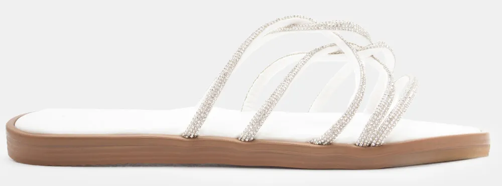 Flat Σανδάλια με Λουράκια Από Strass - Λευκό