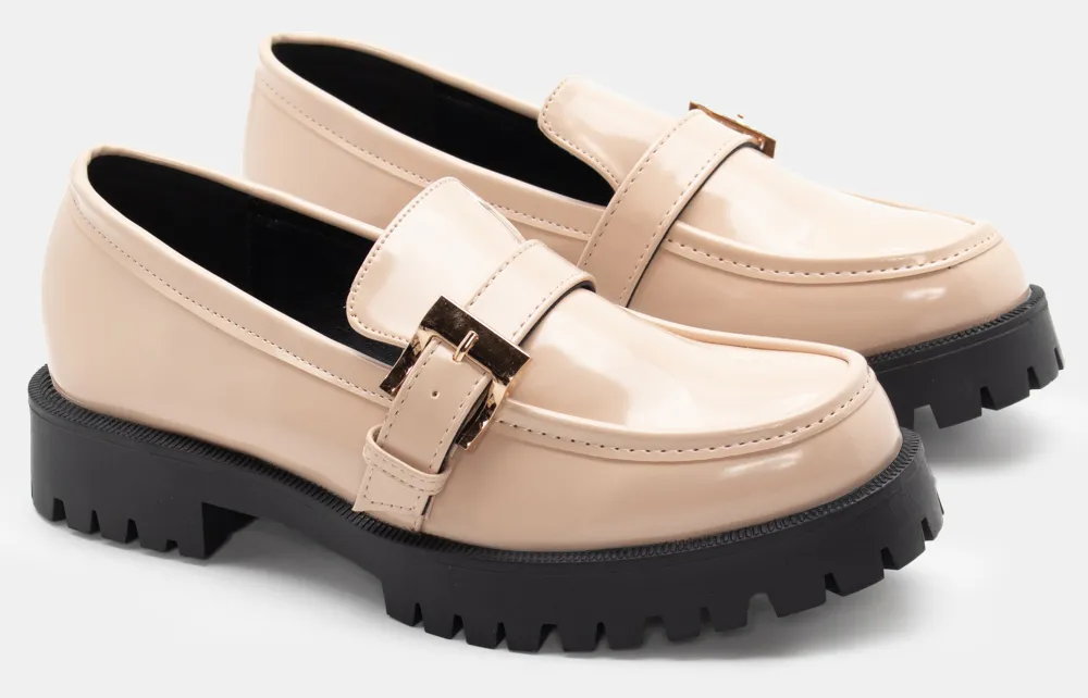 Μοκασίνια με Τρακτερωτή Σόλα & Διακοσμητική Τόκα - Μπεζ-Σκούρο