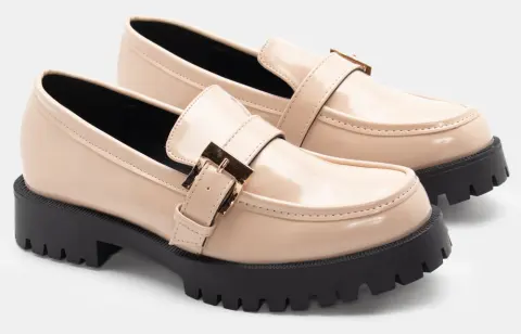 Μοκασίνια με Τρακτερωτή Σόλα & Διακοσμητική Τόκα - Μπεζ-Σκούρο