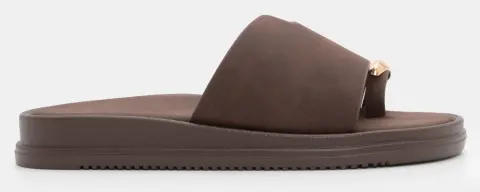 Σανδάλια Thong Flatform με Μεταλλική Λεπτομέρεια - Καφέ Σκούρο