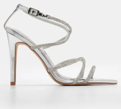 Πέδιλα Μυτερά με Strass - Ασημί