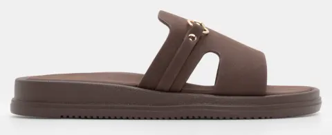 Σανδάλια Flatform με Διακοσμητική Αγκράφα - Καφέ Σκούρο