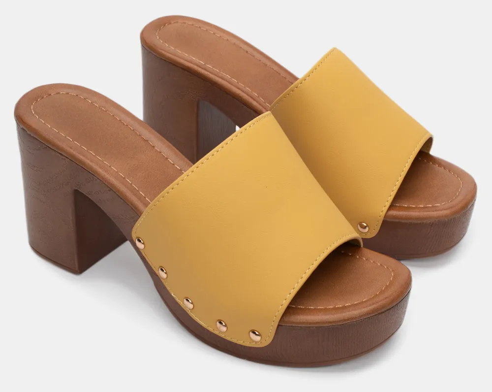 Clogs με Φαρδιά Φάσα & Τρουκς - Κίτρινο