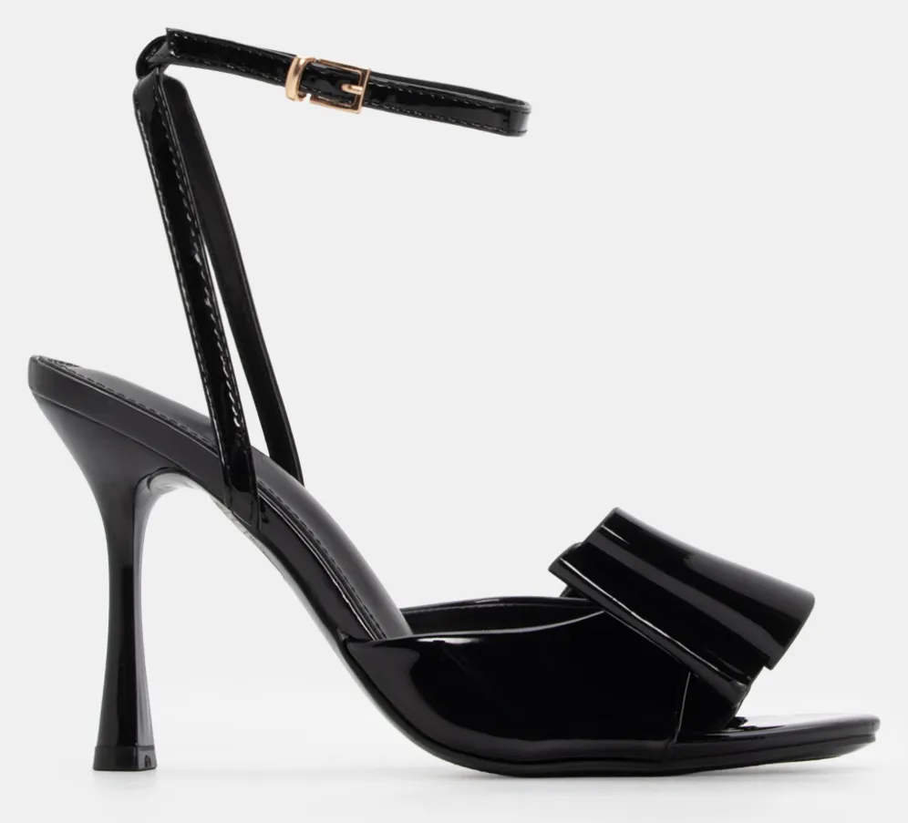 Πέδιλα με Μπαρέτα & Διακοσμητικό Φιόγκο - Μαύρο-Λουστρίνι