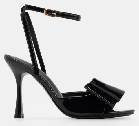 Πέδιλα με Μπαρέτα & Διακοσμητικό Φιόγκο - Μαύρο-Λουστρίνι