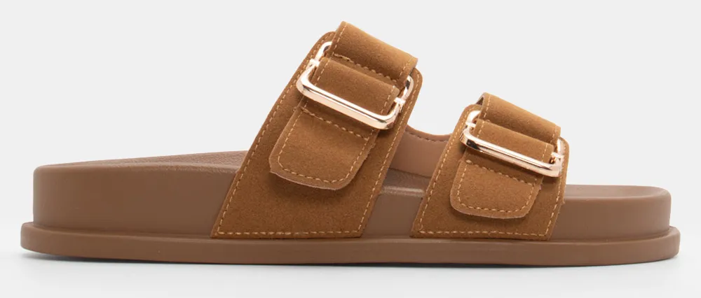 Σανδάλια Flatform με Διπλά Λουράκια - Κάμελ