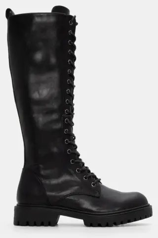 Μπότες με Κορδόνια & Τρακτερωτή Σόλα - Μαύρο