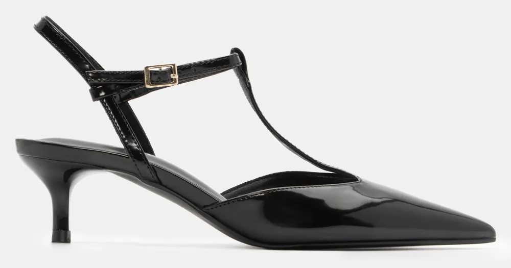 Γόβες Μυτερές με Μπαρέτα - Μαύρο-Λουστρίνι