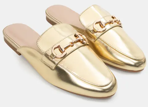Mules Loafers με Διακοσμητική Αγκράφα - Χρυσό