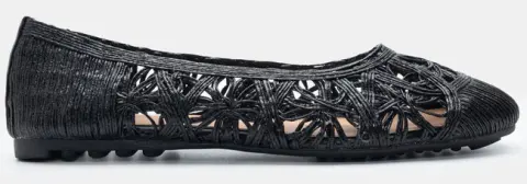 Μπαλαρίνες Ψάθινες με Πλεκτό Σχέδιο - Μαύρο