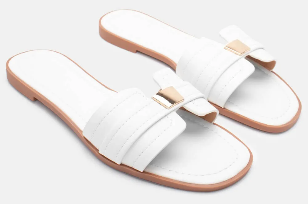 Flat Σανδάλια με Διακοσμητικό - Λευκό