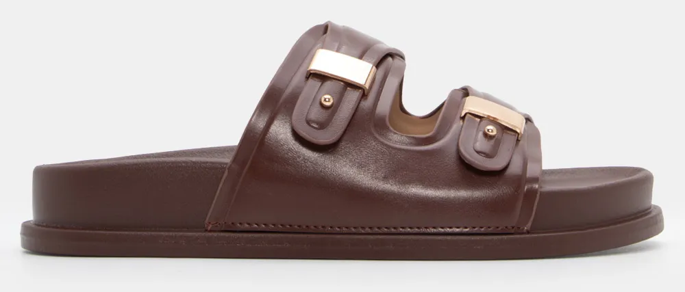 Σανδάλια Flatform με Μεταλλικές Λεπτομέρειες - Καφέ Σκούρο