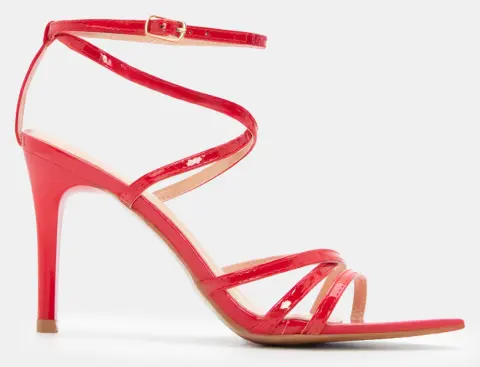 Πέδιλα Μυτερά με Χιαστί Λουράκια - Κόκκινο-Λουστρίνι