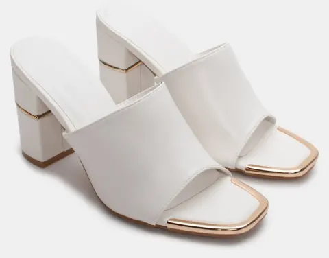 Mules με Φαρδιά Φάσα & Χρυσή Λεπτομέρεια - Λευκό