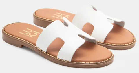 LUIGI DESIGN - Flat Σανδάλια με Ανοίγματα στο Πλάι - Λευκό