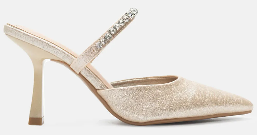 Mules Μυτερά με Strass & Μπαρέτα Από Πέτρες - Χρυσό