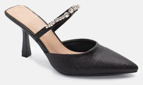 Mules Μυτερά με Strass & Μπαρέτα Από Πέτρες - Μαύρο