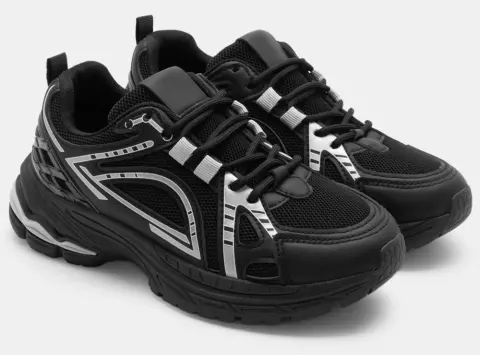 Sneakers με Συνδυασμό Χρωμάτων & Δίχτυ - Μαύρο