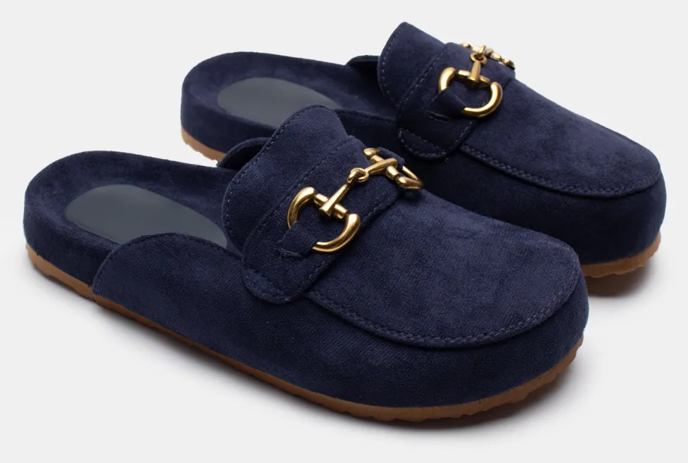 Mules Loafers με Διακοσμητική Αγκράφα - Μπλε