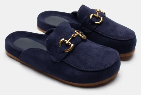 Mules Loafers με Διακοσμητική Αγκράφα - Μπλε