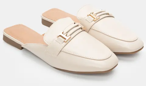 Mules Loafers με Διακοσμητική Αγκράφα - Μπεζ