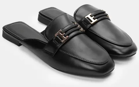 Mules Loafers με Διακοσμητική Αγκράφα - Μαύρο