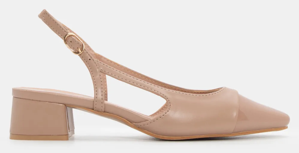 Γοβάκια σε Συνδυασμό Υλικών - Μπεζ-Σκούρο