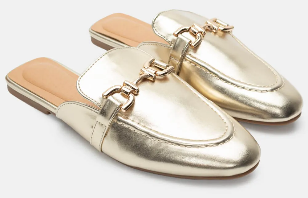 Mules Loafers με Διακοσμητική Αγκράφα - Χρυσό