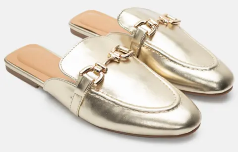 Mules Loafers με Διακοσμητική Αγκράφα - Χρυσό