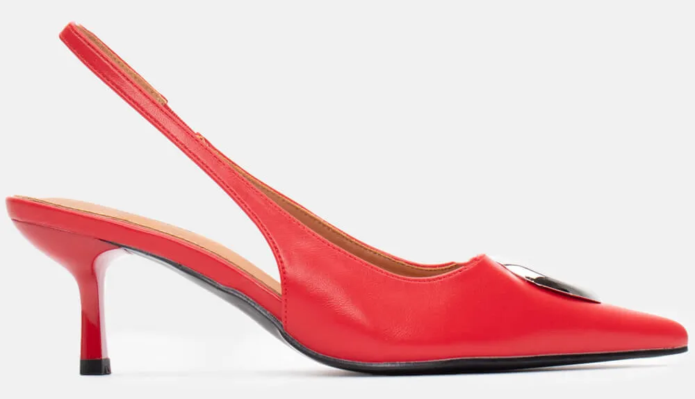 Γόβες Μυτερές με Διακοσμητικό - Κόκκινο