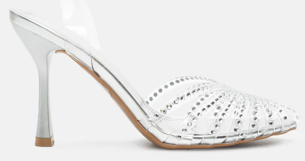 Γόβες με Διαφάνεια & Strass - Ασημί