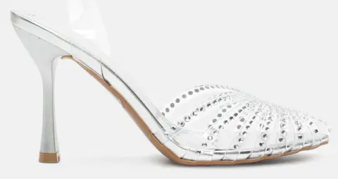 Γόβες με Διαφάνεια & Strass - Ασημί