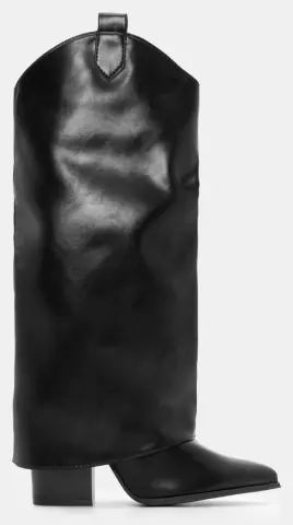 Μπότες με Εφέ Αναδιπλούμενης Φάσας - Μαύρο