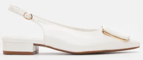 Γοβάκια Μυτερά με Διακοσμητική Αγκράφα - Λευκό