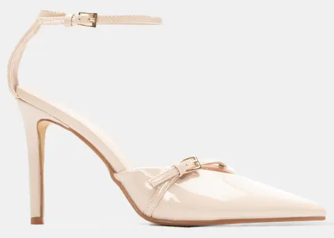 Γόβες Μυτερές με Λοξό Λουράκι & Μπαρέτα - Nude