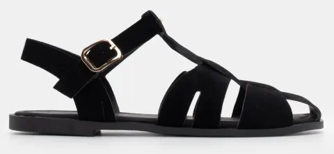 Flat Σανδάλια με Περίτεχνα Λουράκια & Τόκα - Μαύρο