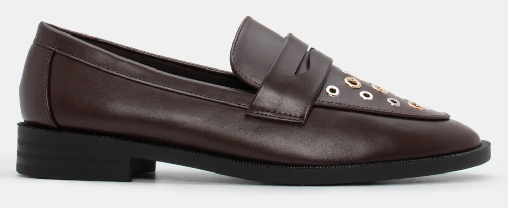 Μοκασίνια με Διακοσμητικά Τρούκς - Καφέ Σκούρο