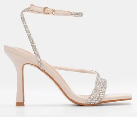 Πέδιλα με Χιαστί Λουράκια από Strass - Μπεζ