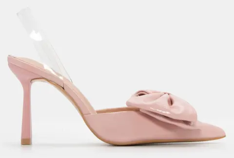 Γόβες Μυτερές με Διάφανο Λουράκι & Φιόγκο - Ροζ