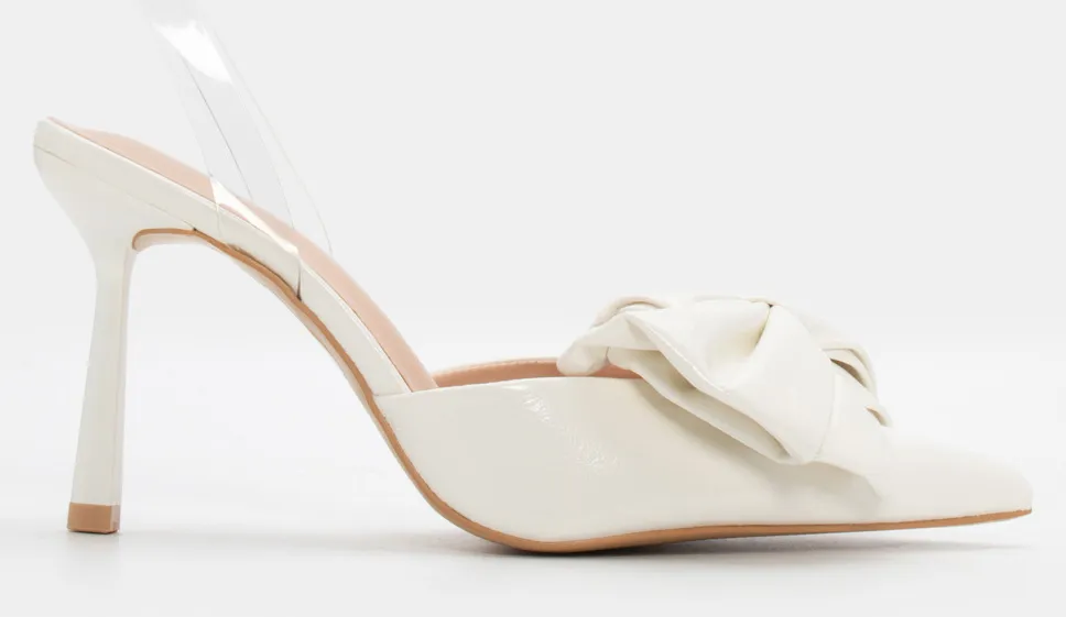 Γόβες Μυτερές με Διάφανο Λουράκι & Φιόγκο - Λευκό