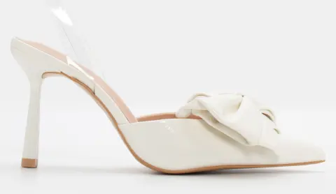 Γόβες Μυτερές με Διάφανο Λουράκι & Φιόγκο - Λευκό