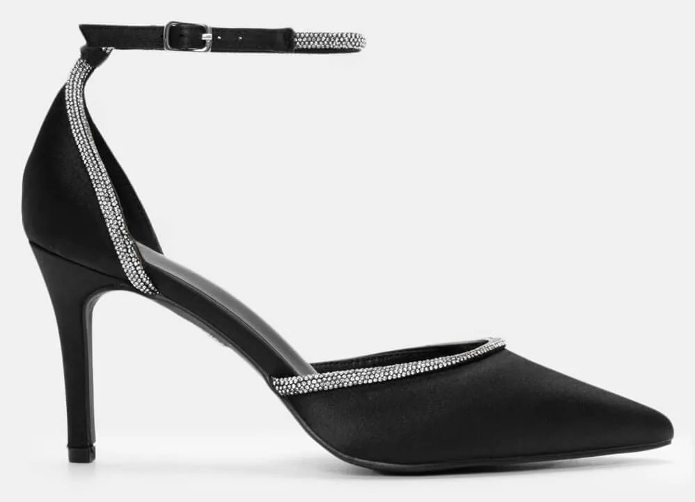 Γόβες Μυτερές με Διακοσμητικά Strass - Μαύρο