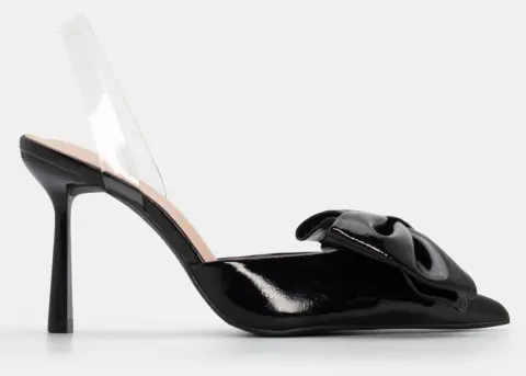 Γόβες Μυτερές με Διάφανο Λουράκι & Φιόγκο - Μαύρο