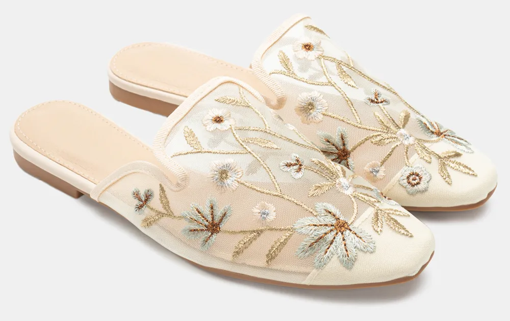 Mules Loafers με Διακοσμητικά Λουλούδια - Μπεζ