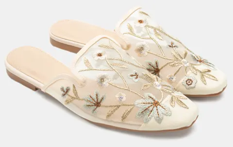 Mules Loafers με Διακοσμητικά Λουλούδια - Μπεζ