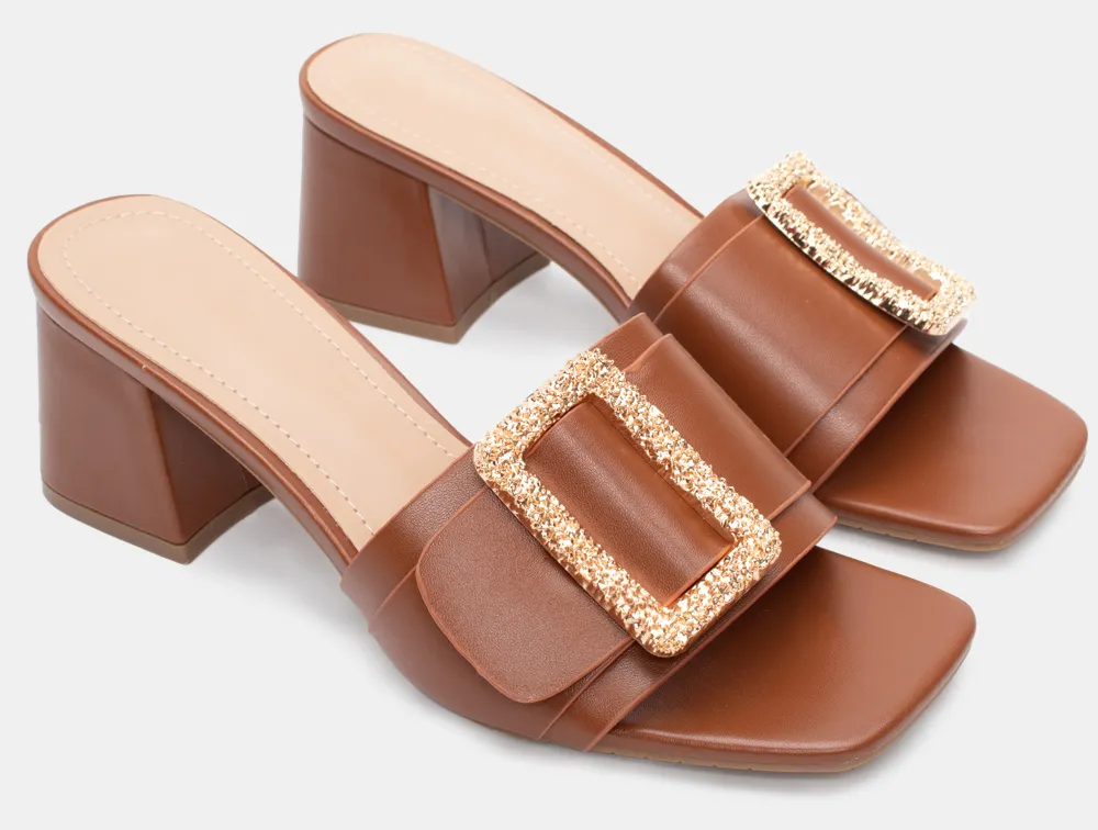 Mules με Διακοσμητική Τόκα - Κάμελ