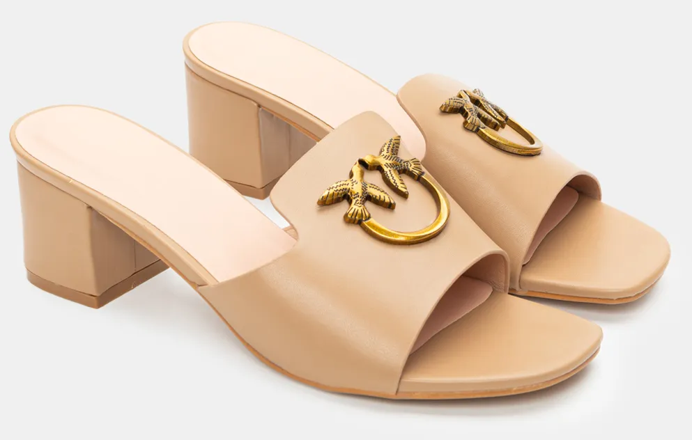 Mules με Διακοσμητικό - Μπεζ-Σκούρο