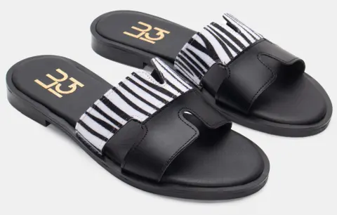 LUIGI DESIGN - Flat Σανδάλια με Λεπτομέρεια Print - Zebra Άσπρο-Μάυρο