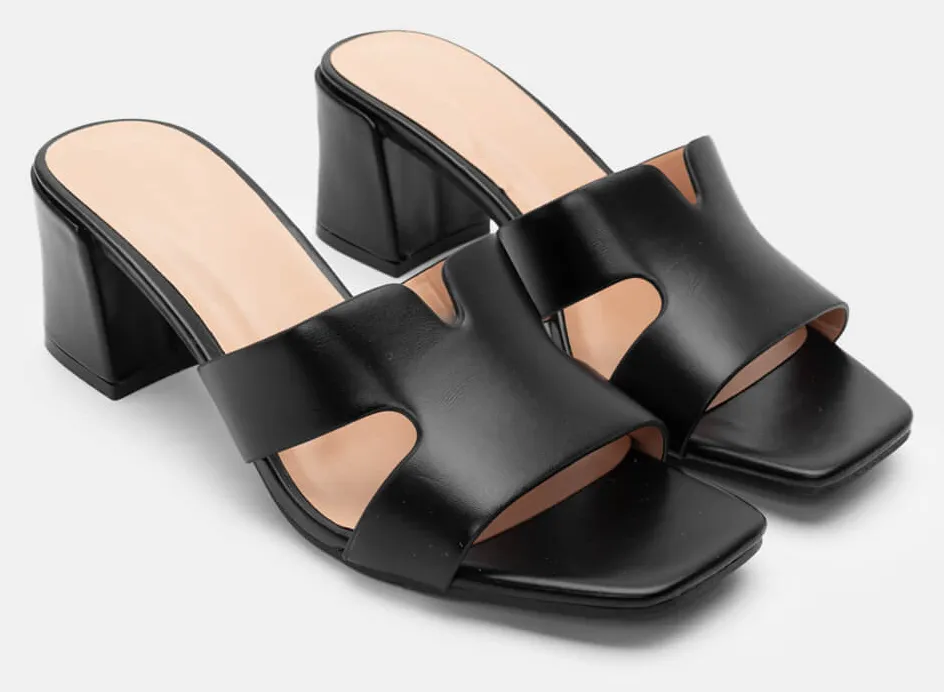 Mules με Φαρδιά Φάσα & Ανοίγματα - Μαύρο-Ματ