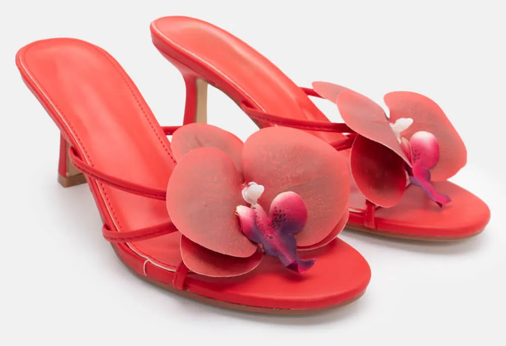 Mules με Διακοσμητικό Λουλούδι - Κόκκινο